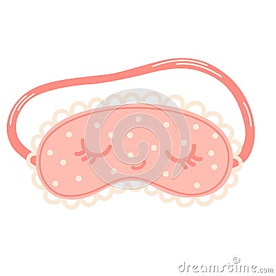 Sleep mask. Cute pink sleeping mask with closed eyes and eyelashes. Night accessory to sleep, travel and recreation. Vector Illustration