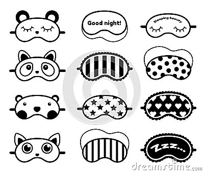 Sleep mask line art vector illustrations set Vector Illustration