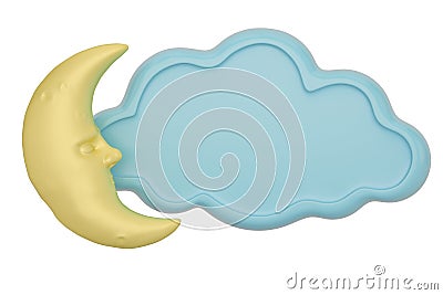 Sleep moon and cloud Isolated on white background. 3d illustration Cartoon Illustration