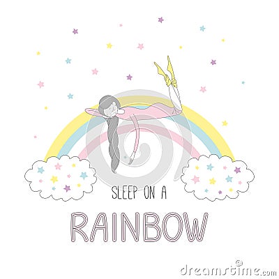 Sleep on a rainbow illustration with a girl Vector Illustration