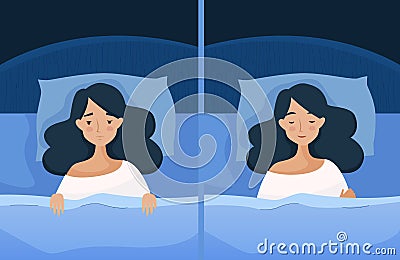 Sleep and sleepless girl Vector Illustration