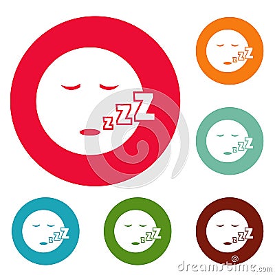 Sleep smile icons circle set vector Vector Illustration