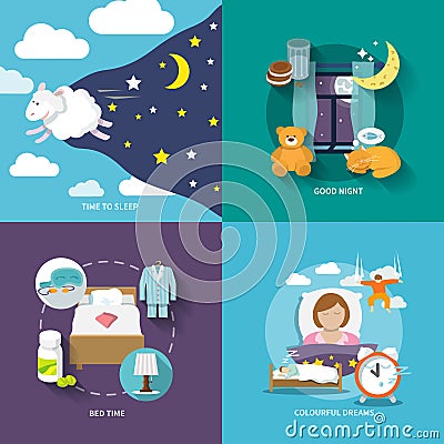 Sleep time icons flat Vector Illustration