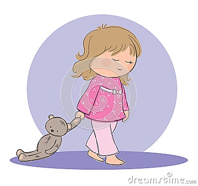 Sleep walking girl Vector Illustration