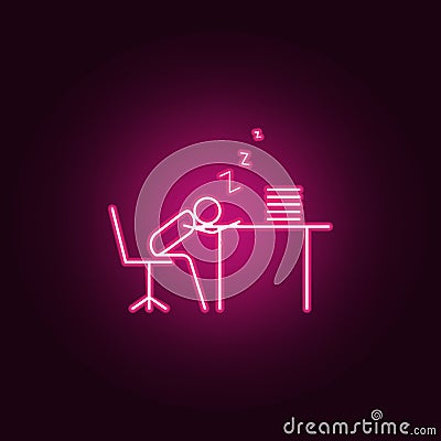 sleep at work outline icon. Elements of Lazy in neon style icons. Simple icon for websites, web design, mobile app, info graphics Stock Photo