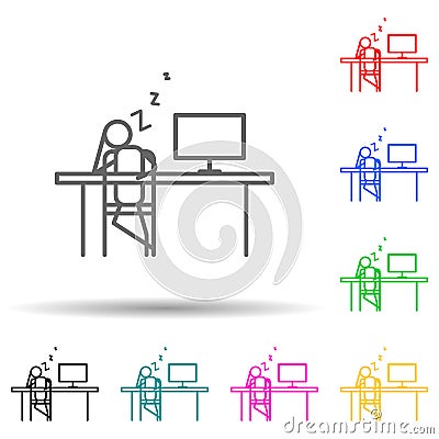 sleep at work outline multi color style icon. Simple thin line, outline vector of lazy icons for ui and ux, website or mobile Stock Photo