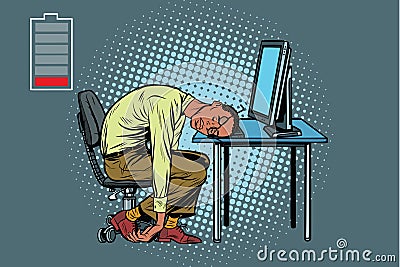 Sleeping African businessman at the computer Vector Illustration