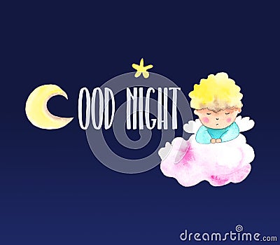 Sleeping angel good night card Stock Photo