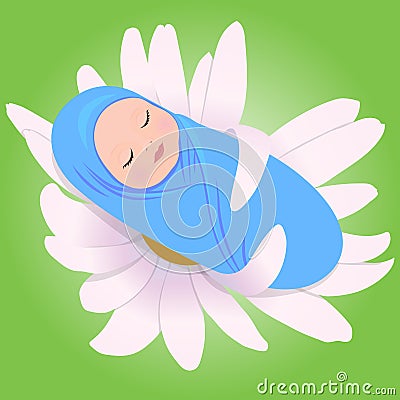 Sleeping babe in Daisy Vector Illustration