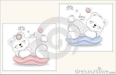 Sleeping baby bear boy and girl Vector Illustration