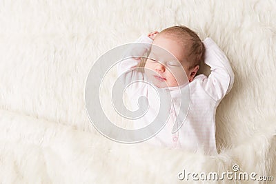 Sleeping Baby, New Born Kid Sleep in Bed, Beautiful Newborn Infant Stock Photo