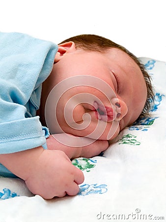 Sleeping baby on white Stock Photo