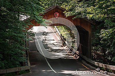 Sleeping Bear Dunes - Leelanau, MI /USA - July 10th 2016: Covered Bridge at the entrance of the Sleeping Bear Dunes Editorial Stock Photo