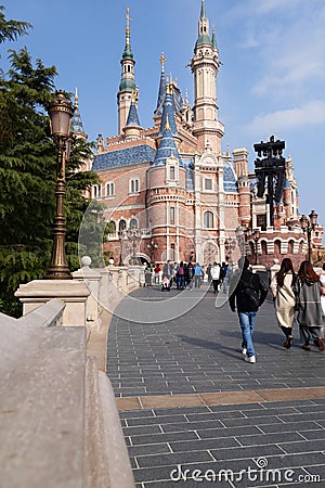 Sleeping Beauty Castle in Disneyland park in Shanghai Editorial Stock Photo