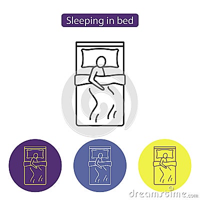 Sleeping in bed line icon Vector Illustration