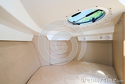 Sleeping berth interior on private yacht Stock Photo