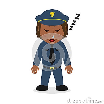 Sleeping Black Policewoman Character Vector Illustration