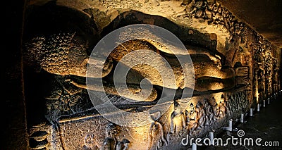 Sleeping Buddha in Ajanta Caves Stock Photo