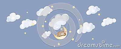 Sleeping Bunny Cloud Clipart. Sky Nursery Art, Cloud Nursery Decor Stock Photo