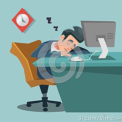 Sleeping Businessman. Tired Business Man at Work Vector Illustration