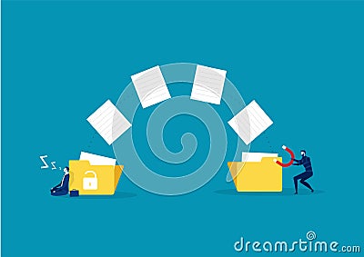 Sleeping businessman unaware while hacker Stealing download documents crime Vector illustration, faceless characters Vector Illustration