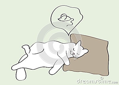 Sleeping cat dreaming about mouse Vector Illustration