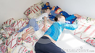 Sleeping children relax resting boys rest Stock Photo