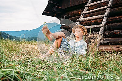 Sleeping country boy Stock Photo