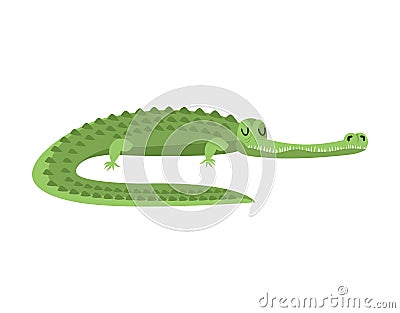 Sleeping crocodile. alligator is asleep. Sleepy wild reptile predator Vector Illustration