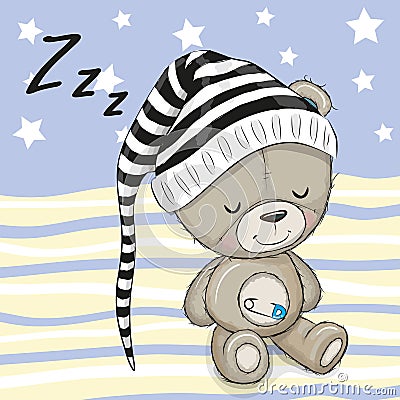 Sleeping cute Teddy Bear in a hood Vector Illustration