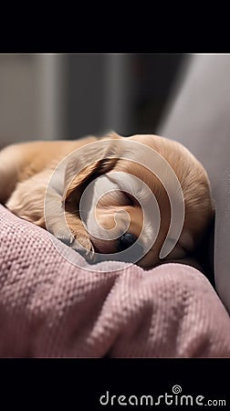 sleeping cute puppy adorable cinematic photo generative AI Stock Photo