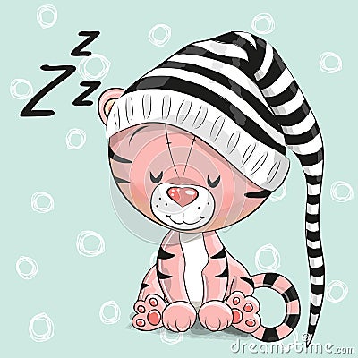 Sleeping cute Tiger in a hood Vector Illustration