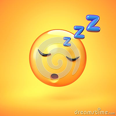 Sleeping emoji isolated on yellow background, emoticon at rest 3d rendering Cartoon Illustration