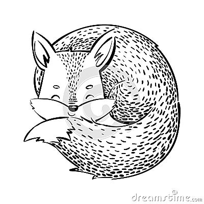 The sleeping fox. Cartoon fox on white background. Stylized forest animal. Illustration for children. Vector drawing for Vector Illustration