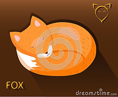 Sleeping fox put a muzzle on the tail Vector Illustration