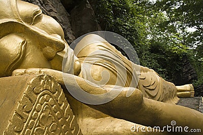 Sleeping Golden Buddha Stock Photo