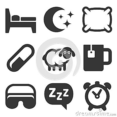 Sleeping Icons Set on White Background. Vector Vector Illustration