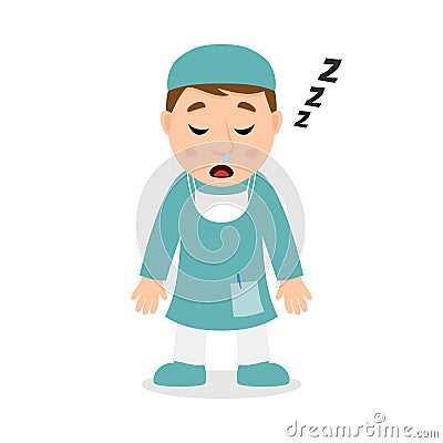 Sleeping Male Surgeon Cartoon Character Vector Illustration