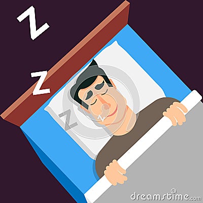 Sleeping man. Snoring man in modern flat style for web banners a Stock Photo