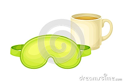Sleeping mask and cup of coffee. Morning time, wake up concept cartoon vector illustration Vector Illustration