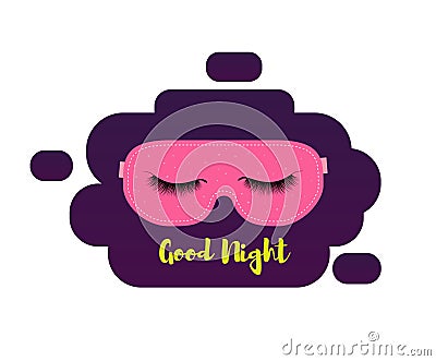 Sleeping mask with eyelashes. Sleep and nigt accessory. good night Vector Illustration