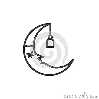 Sleeping moon in nightcap outline icon Vector Illustration