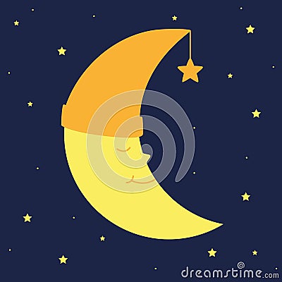 Sleeping moon by starry sky Vector Illustration