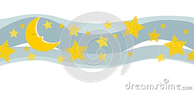 Sleeping moon and stars at night Vector Illustration