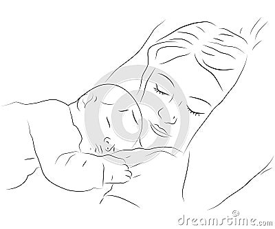 Sleeping mother and baby icon Vector Illustration