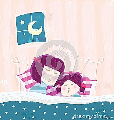 Sleeping mother and child Vector Illustration