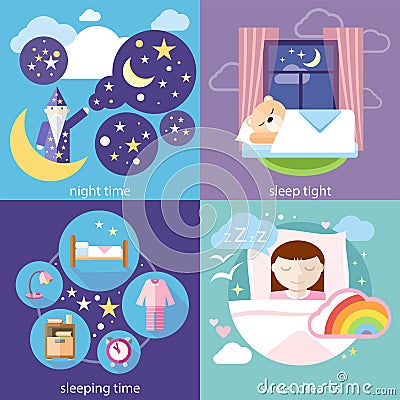 Sleeping and night time, sweet dreams Vector Illustration