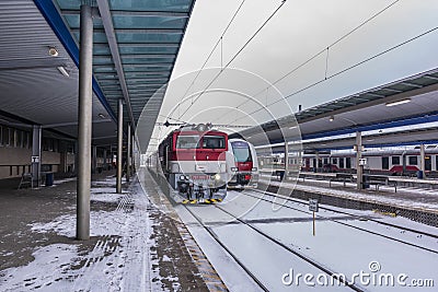 Sleeping night train on end of long way in Presov Editorial Stock Photo