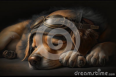 sleeping pilot dog, with its head resting on paw Stock Photo