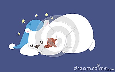 Sleeping polar white bear vector animal cute beauty character funny style pose celebrate Xmas holiday or New Year time Vector Illustration